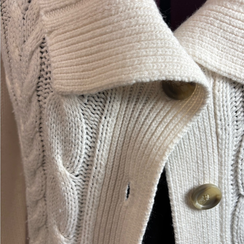St. John's Bay Cream Cable Knit Button Up Cardigan - Picture 4 of 7